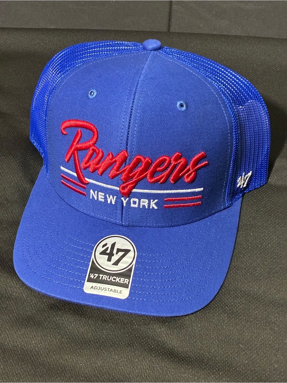 '47 New York Rangers Blue Trucker Hat with Red Script